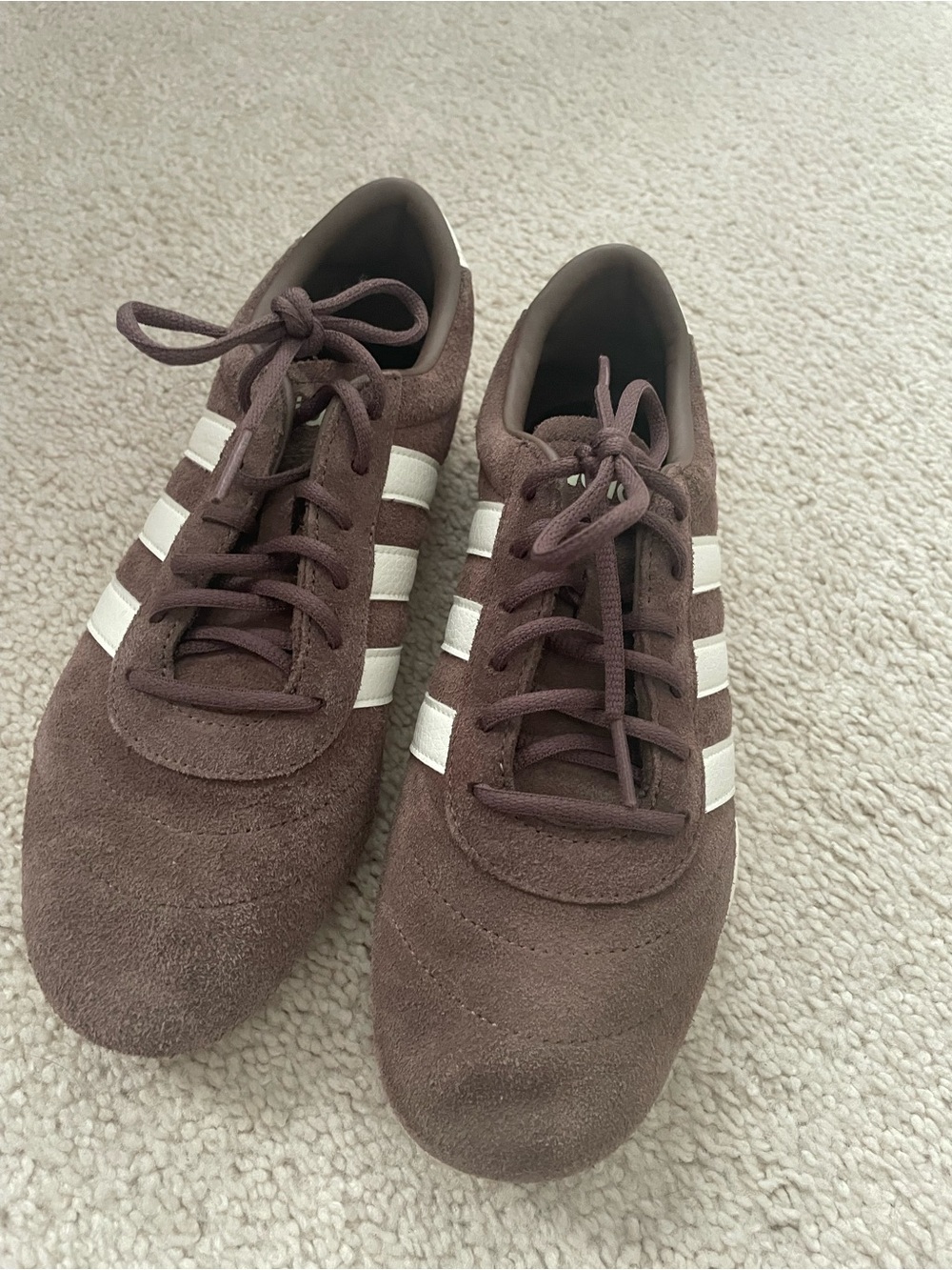 adidas Women's Brown Suede Athletic Sneakers with White Stripes